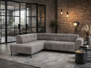 Hoekbank Bovino – Moderne chenille hoekbank met nosag vering